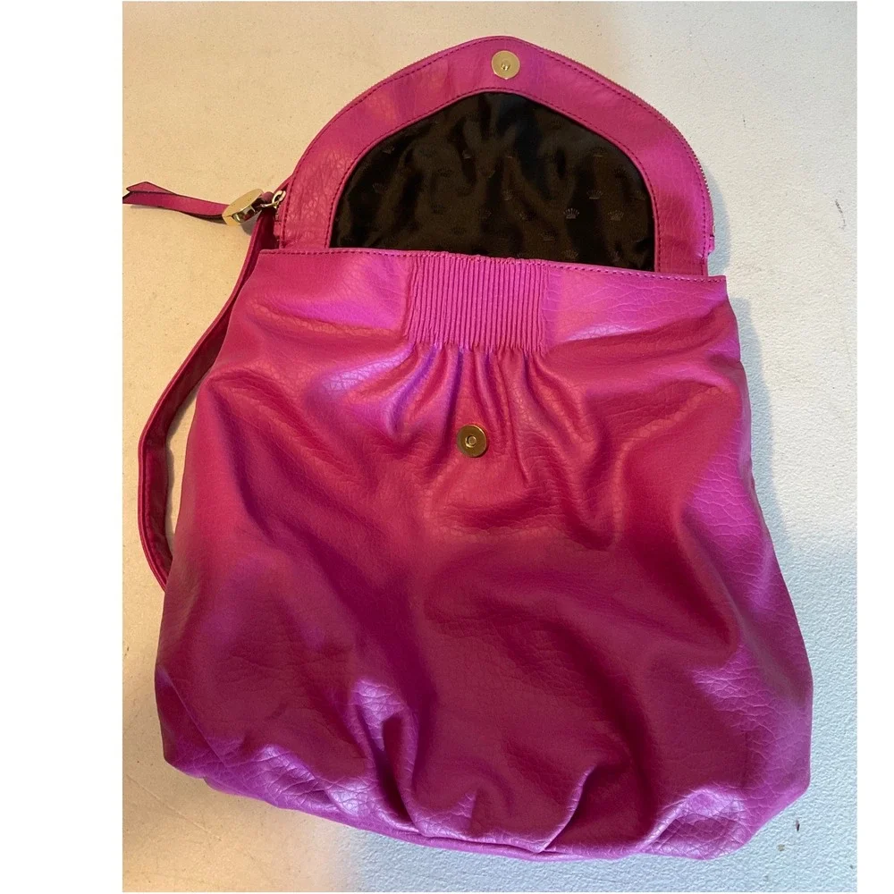Juicy Couture Magenta Pink Pebbled Faux Leather Backpack Gold Crown Logo Bag